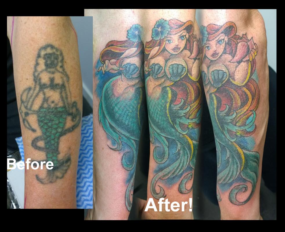 Pinup Mermaid CoverUp Tattoo by Steve Malley TattooNOW